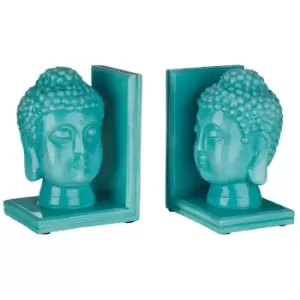 Image of Premier Housewares Buddha Head Set of 2 Bookends - Polyresin Turquoise