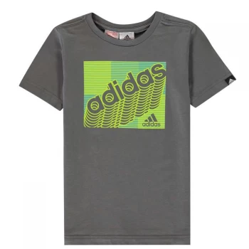 Image of adidas Camo Linear T Shirt Junior - Charcoal/Lime