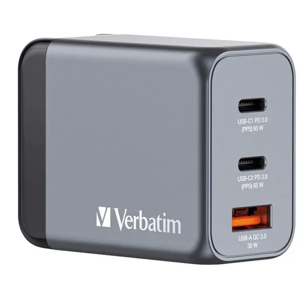 Image of Verbatim Verbatim GNC-65 GaN Charger 65W with 2 x USB-C PD 65W / 1 x USB-A QC 3.0 (EU/UK/US) 32201