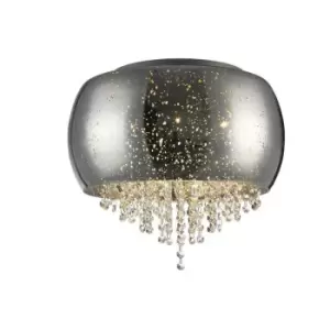 Image of Impex Luna 3 Light Flush Ceiling Light Chrome Crystal