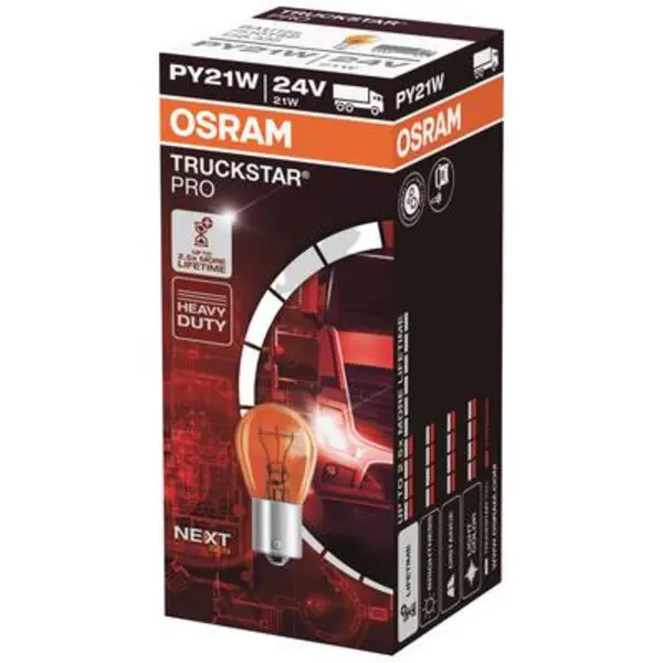 Image of OSRAM Light Bulbs PY21W 7510TSP Bulb, indicator MERCEDES-BENZ,VOLVO,IVECO,Intouro (O 560),ACTROS MP2 / MP3,ACTROS MP4 / MP5,ANTOS,AROCS,ATEGO,ATEGO 3