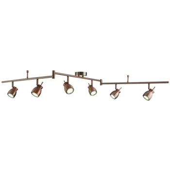 Image of Searchlight Jupiter - LED Adjustable 6 Light Spotlight Bar Copper, GU10
