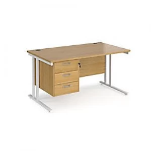 Image of Maestro 25 Cantilever Desk with Three Drawer Pedestal Depth 800 mm White