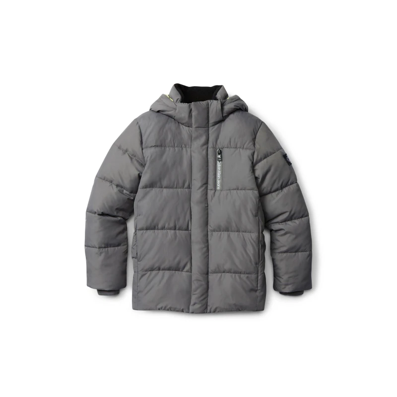 Image of Calvin Klein Jeans Kids Essential Hooded Long Sleeve Short Puffer Jacket Granite Gray male 13Y