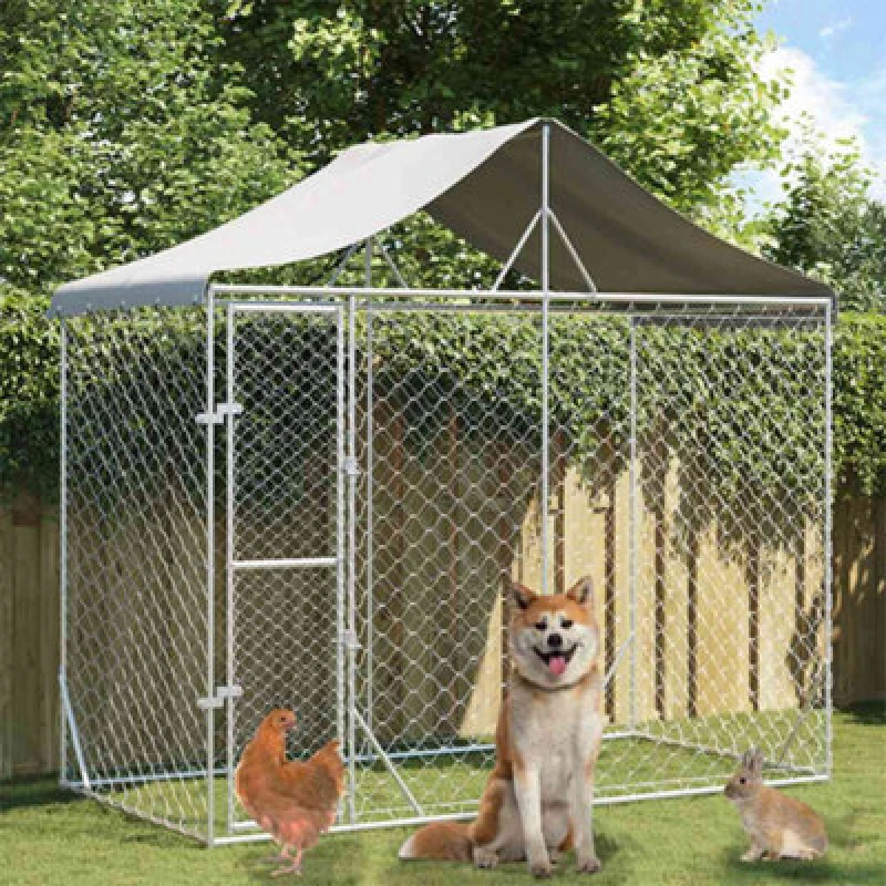 Image of Vidaxl Outdoor Dog Kennel With Roof Silver 3X1.5X2.5 M Galvanised Steel