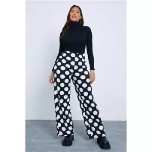 Image of I Saw It First Black Polka Dot Printed Wide Leg Trousers - Black