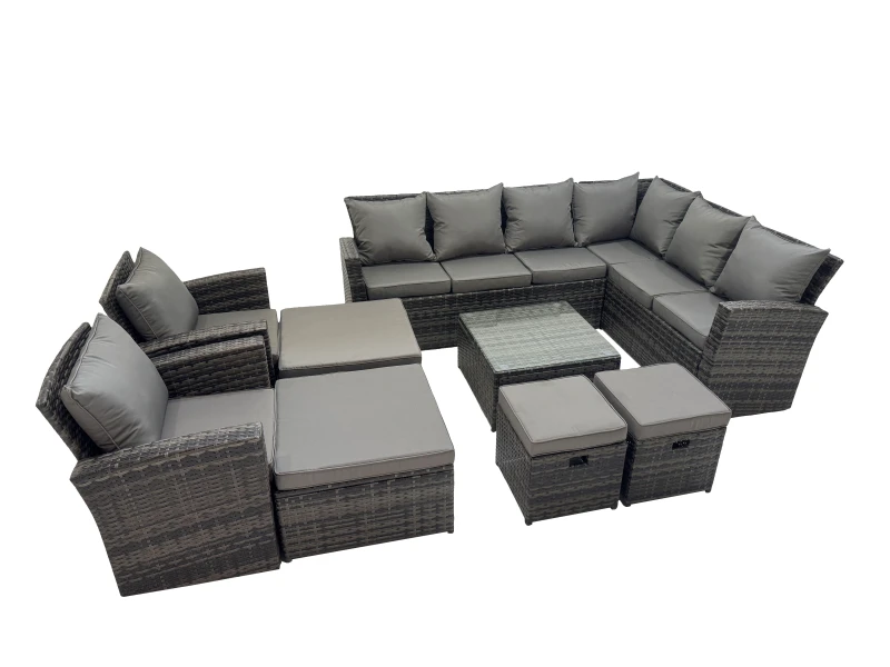 Image of Fimous 12 Seater Garden Sofa Coffee Table Set with 2 Chairs 4 Footstools in Dark Grey Dark Grey Unisex