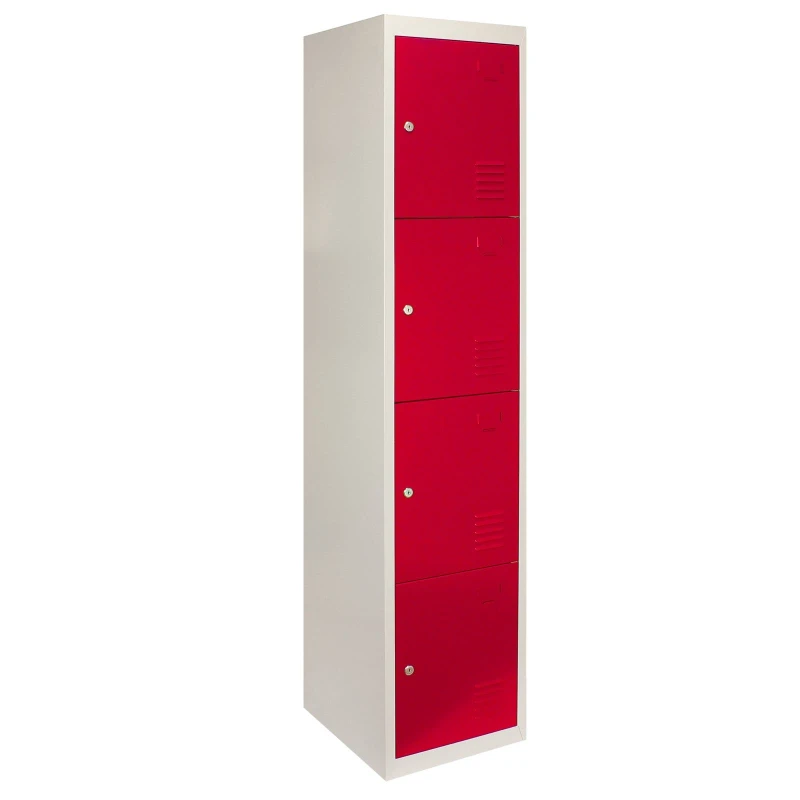 Image of MonsterShop Metal Storage Lockers - Four Doors, Flatpacked, Red