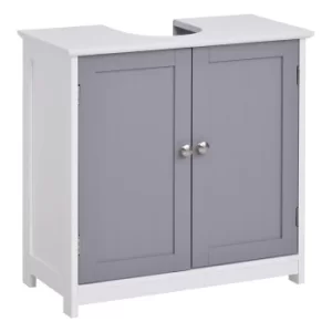 Image of HOMCOM 60x60cm Under-Sink Storage Cabinet with Adjustable Shelf Bathroom Cabinet Space Saver Organizer Floor Cabinet White and Grey