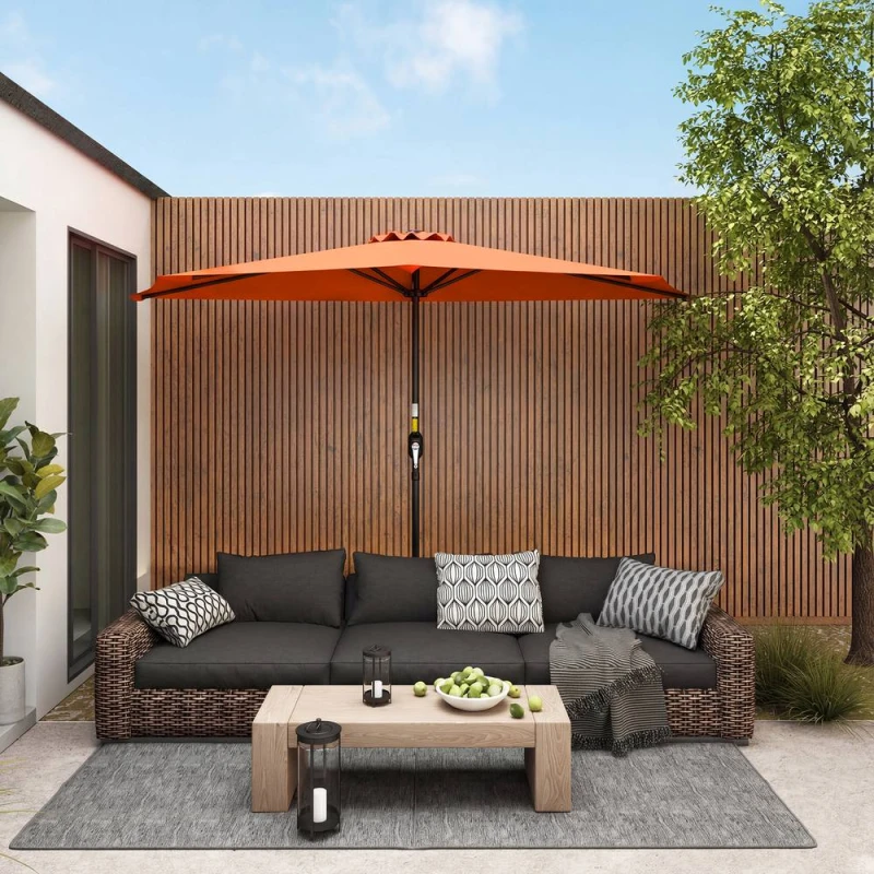 Image of OUTSUNNY 2.7m Metal Frame Garden Furniture Parasol Half Round Umbrella Orange Orange Unisex