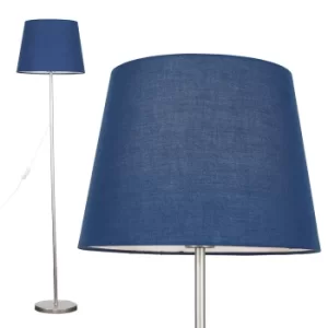 Image of Charlie Brushed Chrome Floor Lamp with Navy Blue Aspen Shade