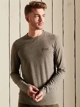 Image of Superdry Vintage Logo Embroidered Long Sleeve Top - Brown, Brown Size M Men