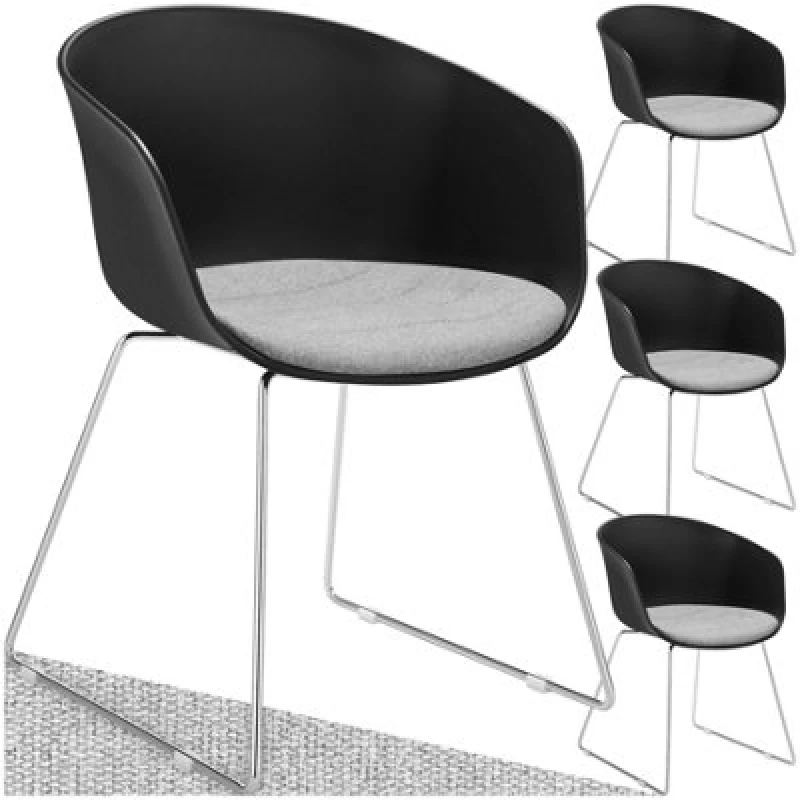 Image of Tectake Set Of 4 Dining Chair Logart - Plastic Seat, Padded, Continuous Arm And Backrest - Black/chrome