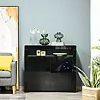 Image of Homcom High Gloss LED Cabinet Cupboard with rgb Lighting Black