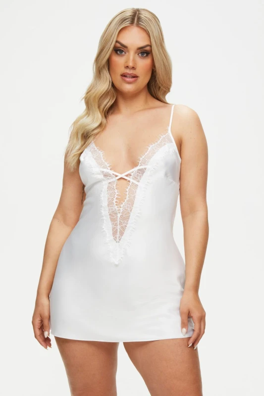 Image of Ann Summers Womens Cherryann Satin Chemise Ivory in White Size: Medium White Female M