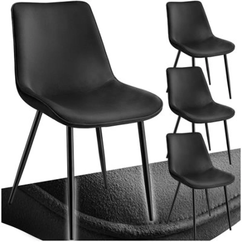 Image of Tectake Set Of 4 Dining Chair Monroe - Padded, Velvet Look, Ergonomic Seat, Black Steel Legs - Black