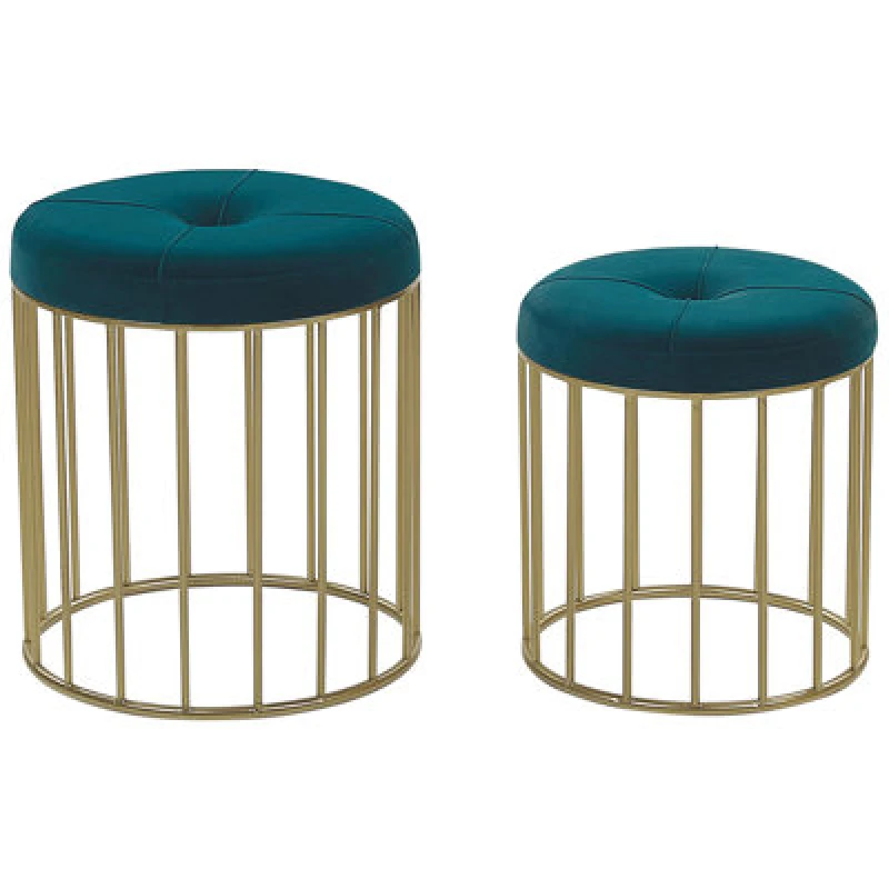 Image of Beliani Set Of 2 Footstools Lubbock Velvet Teal