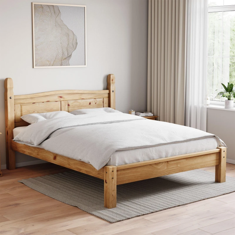 Image of Lassic Corona Low Foot King Wooden Bed & Mattress Set Pine unisex King Size