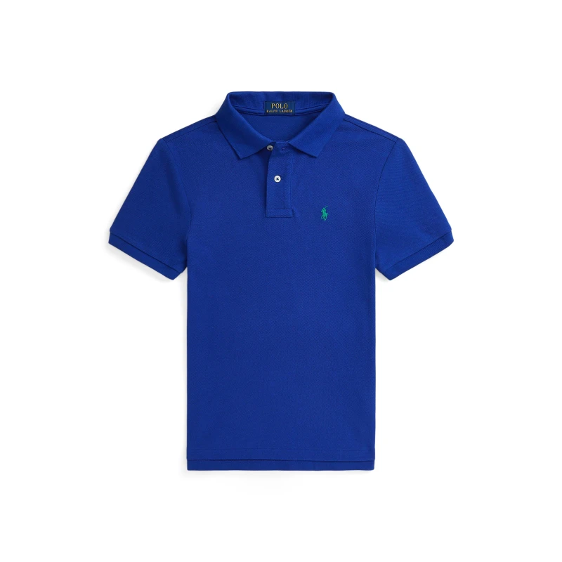 Image of Polo Ralph Lauren Boys Short Sleeve Slim Polo Shirt - Blue, Size 7 Years=S Blue W2R4I Unisex 7 YEARS=S
