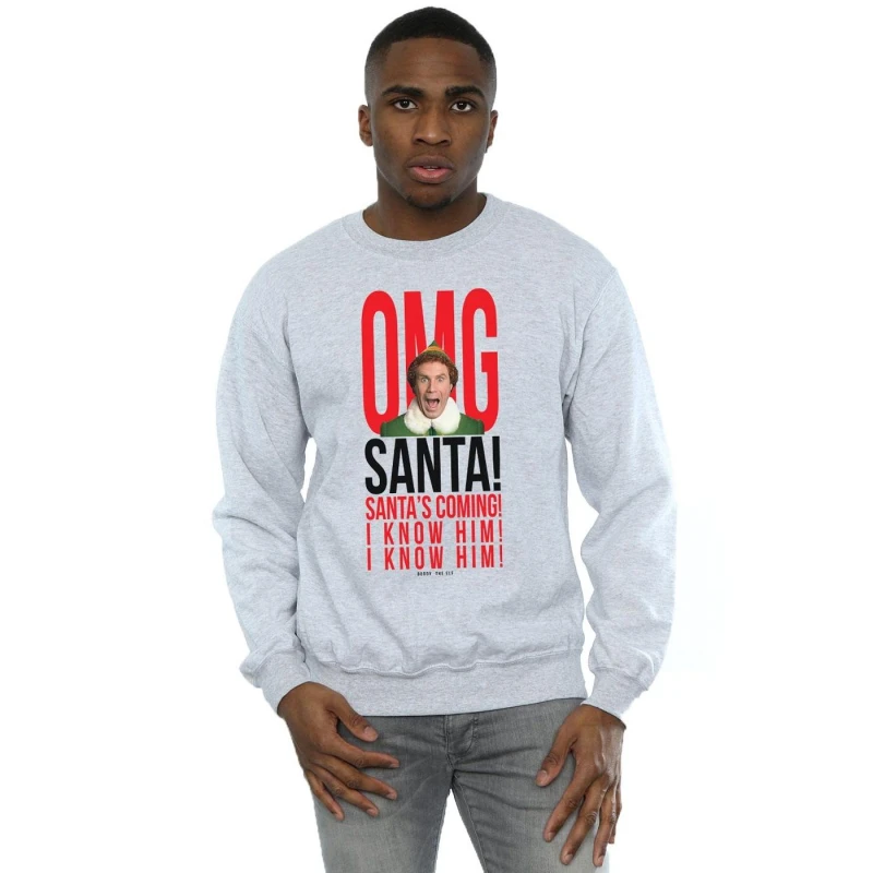 Image of Elf Elf Men OMG Santa I Know Him Sweatshirt in Grey Size: Small Grey S Male 5057981618330