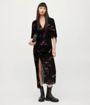 Image of AllSaints Womens Safiya Solanio Maxi Dress, Black/Red, Size: 12