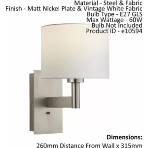 Image of Loops - Wall Light & Shade Matt Nickel & Vintage White Fabric 60W E27 e10594