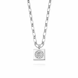 Image of Daisy London Jewellery 925 Sterling Silver Daisy Bloom Medallion Necklace Sterling Silver