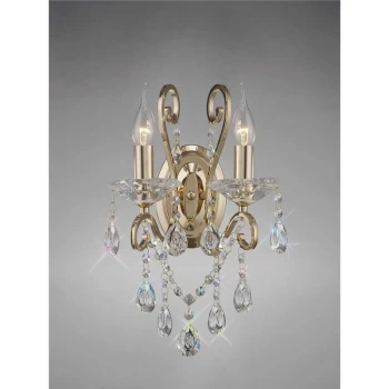 Image of Vela wall light with switch 2 bulbs gold / crystal