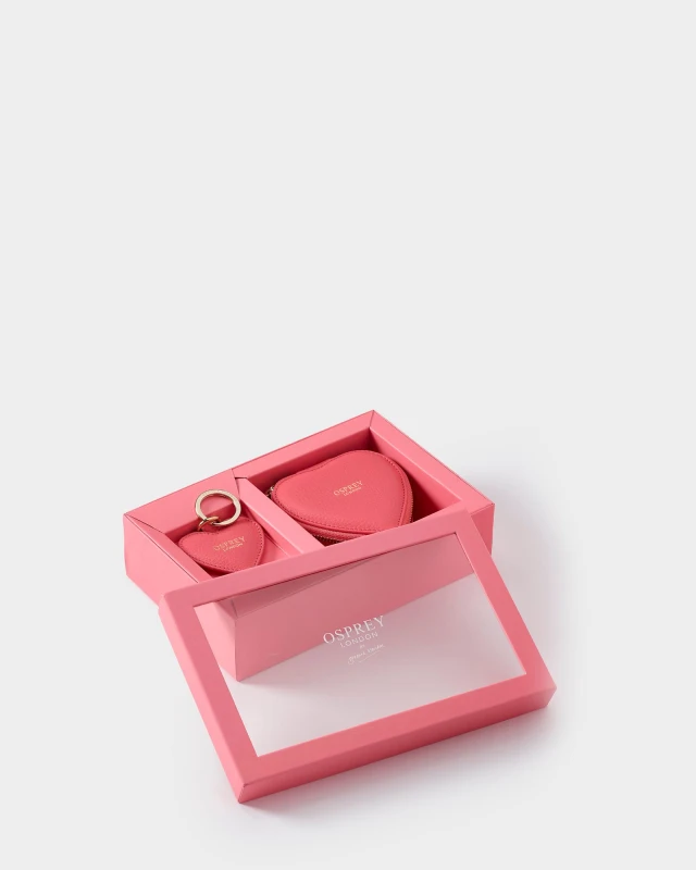 Image of OSPREY LONDON Womens The Tilly Leather Heart Gift Set in Peach Peach Female One Size