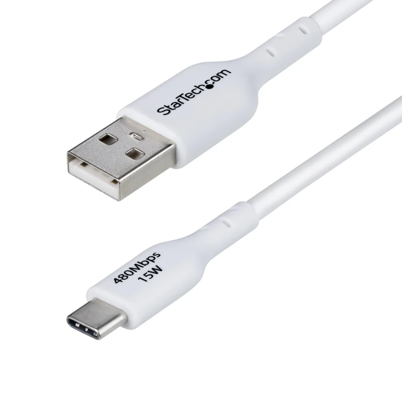 Image of StarTech.com StarTech.com 6.6ft (2m) USB-A to USB-C Charging Cable, Charge & Sync, 3A, USB 2.0, TPE Jacket - White USB Charging Cord USB2AC2MNCWHE