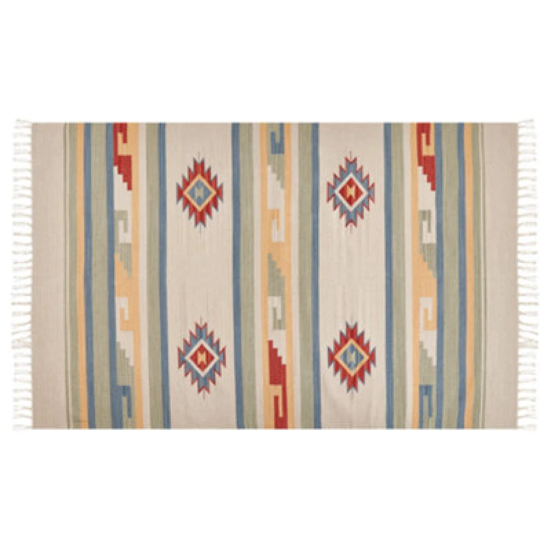 Image of Beliani Rug Aparan Beige 140 X 200 Cm Cotton Kilim