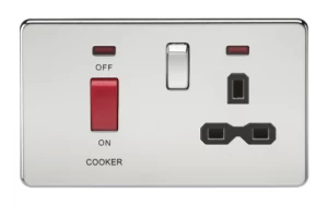 Image of KnightsBridge 2G 45A DP 230V Screwless Polished Chrome Switch With Neon and Socket - White Insert