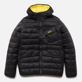 Image of Barbour International Boys' Ouston Hooded Quilted Jacket - Black/Yellow - S (6-7 Years)