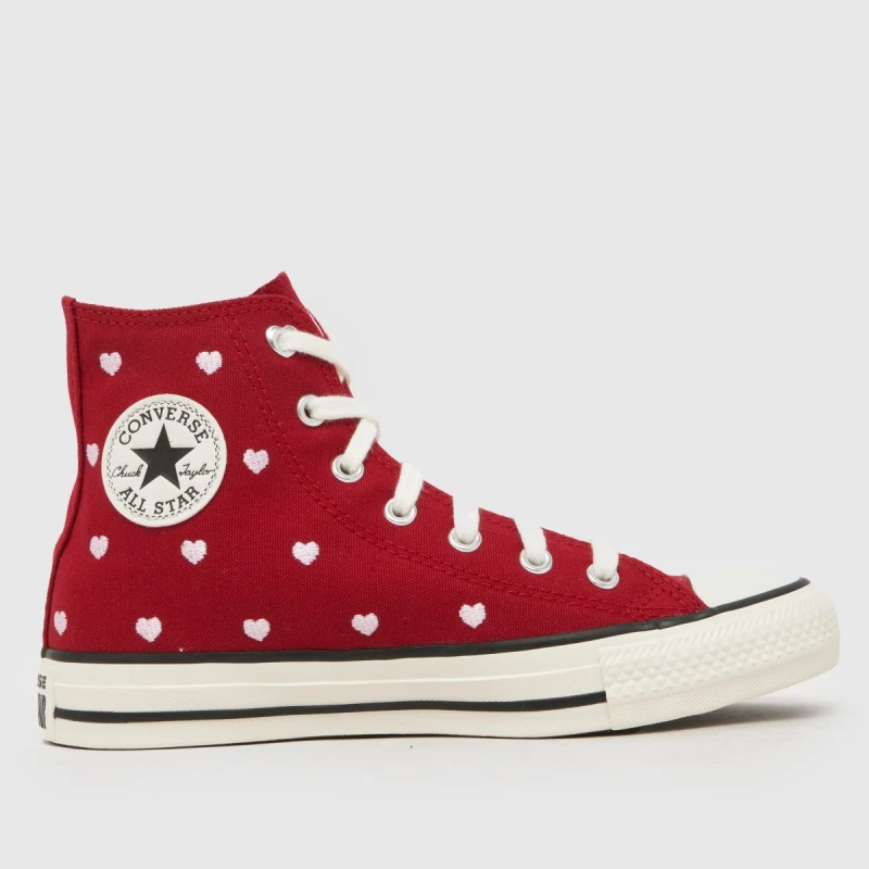 Image of Converse Red Chucks in Love All Star Hi Girls Youth Trainers Red UK 5 (EU 38)