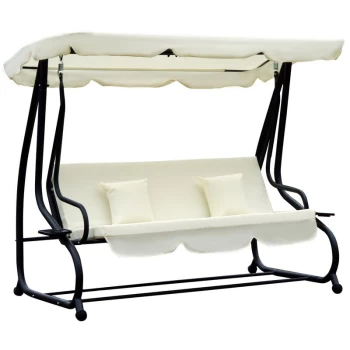 Image of Outsunny - 3 Seater Swing Chair for Outdoor w/ Adjustable Canopy, Cream White