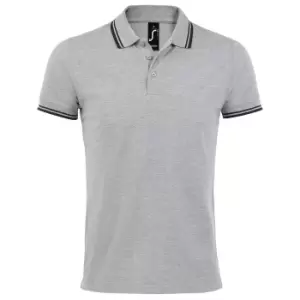 Image of SOLS Mens Pasadena Tipped Short Sleeve Pique Polo Shirt (L) (Heather Grey/Navy)