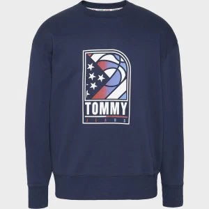 Image of Tommy Jeans Mens Basketball Logo Crewneck Sweatshirt - Twilight Navy - M