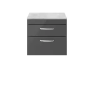 Image of Nuie Athena 600 Wall Hung 2-drawer Vanity & Bellato Grey Worktop - Gloss Grey