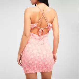 Image of Missguided Textured Floral Tie Cut Out Mini Dress - Pink