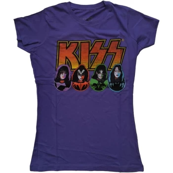 Image of KISS - Logo, Faces & Icons Womens Small T-Shirt - Purple