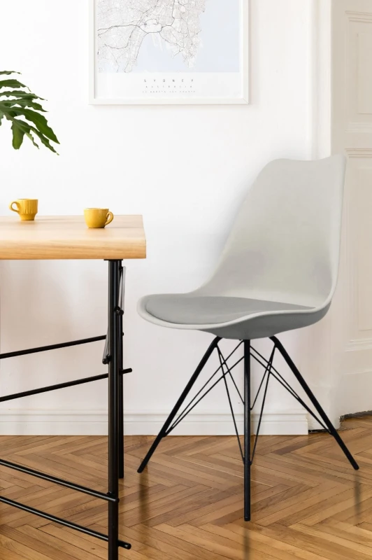 Image of Fusion Living Soho Plastic Dining Chair with Black Metal Legs Light Grey