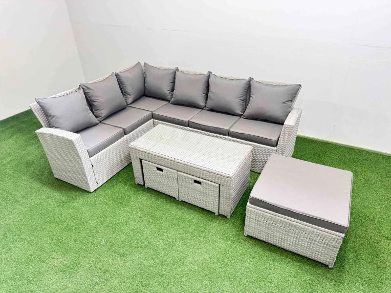 Image of Fimous Outdoor 9 Seater Corner Sofa Sets with 3 Stools Light Grey Mixed Light Grey Unisex