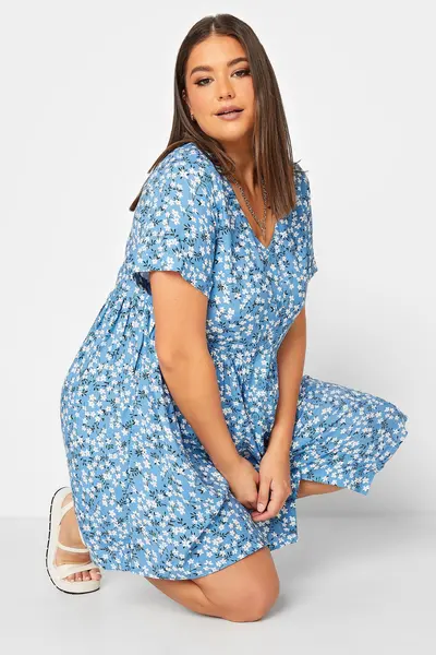 Image of Yours Button Through Dress Blue