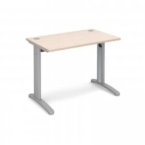Image of TR10 Straight Desk 1000mm x 600mm - Silver Frame maple Top