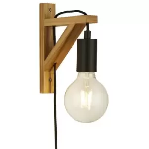 Image of Netlighting Woody 1 Light Wall Light, Black and Ash Wood