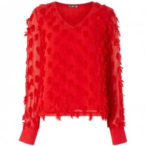 Image of Biba Fringe v neck blouse - Red
