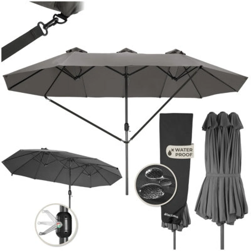 Image of Tectake Parasol Silia - Extra Wide, 460 X 270 Cm, Height-Adjustable, Cover Included - Grey