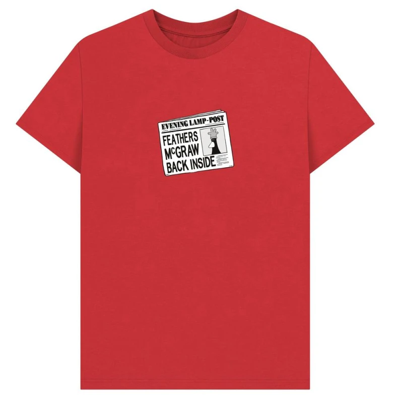 Image of Wallace & Gromit Mens Caught Feathers McGraw T-Shirt in Red Size: Small Red Male S
