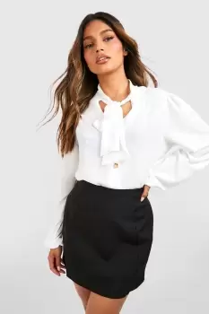 Image of Pussybow Button Through Volume Sleeve Blouse