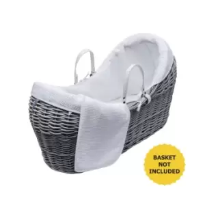 Image of White Waffle Pod Moses Basket Bedding Set Dressings with Fleece Lined Coverlet & Full Body Surround - White